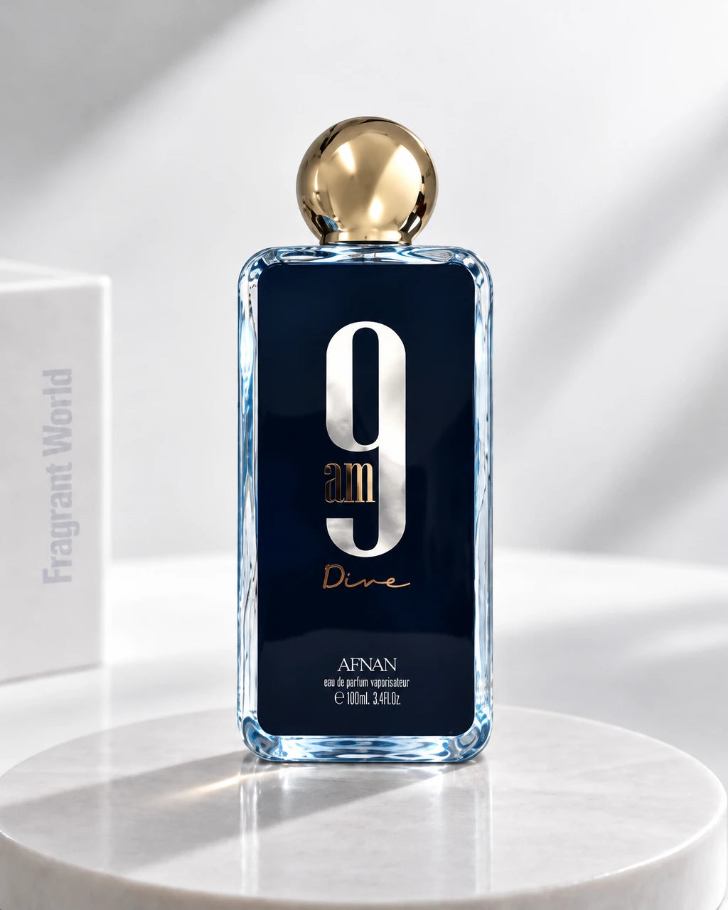 Afnan 9AM DIVE | Recreate @visual reference 1 exactly as it is but my fragrance instead of the one in it, very naturally.