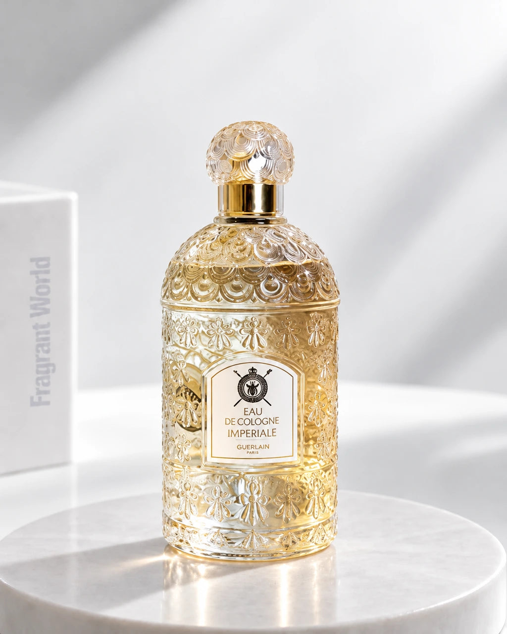 Guerlain EAU DE COLOGNE IMPERIALE | Recreate @visual reference 2 exactly as it is but my fragrance instead of the one in it, very naturally.