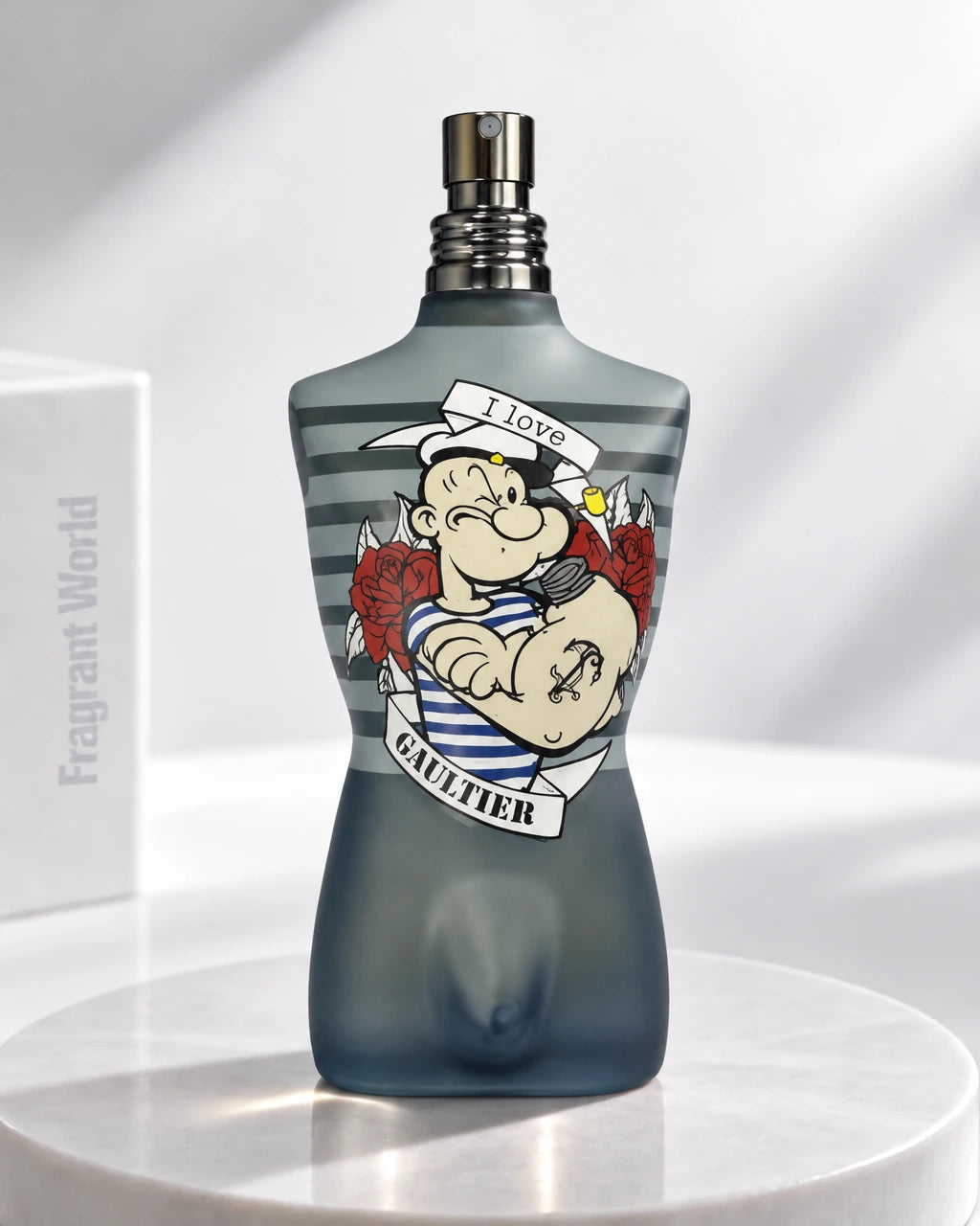 Jean Paul Gaultier Le Male Popeye Eau Fraiche | Recreate @visual reference 2 exactly as it is but my fragrance instead of the one in it, very naturally.