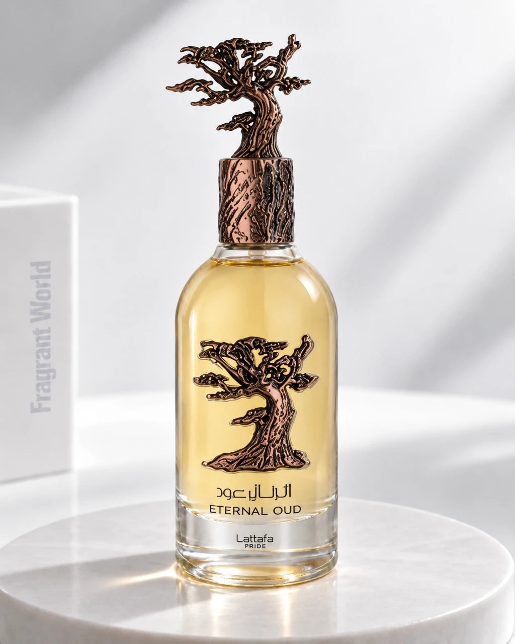 Lattafa Perfumes ETERNAL OUD | Recreate @visual reference 2 exactly as it is but my fragrance instead of the one in it, very naturally.