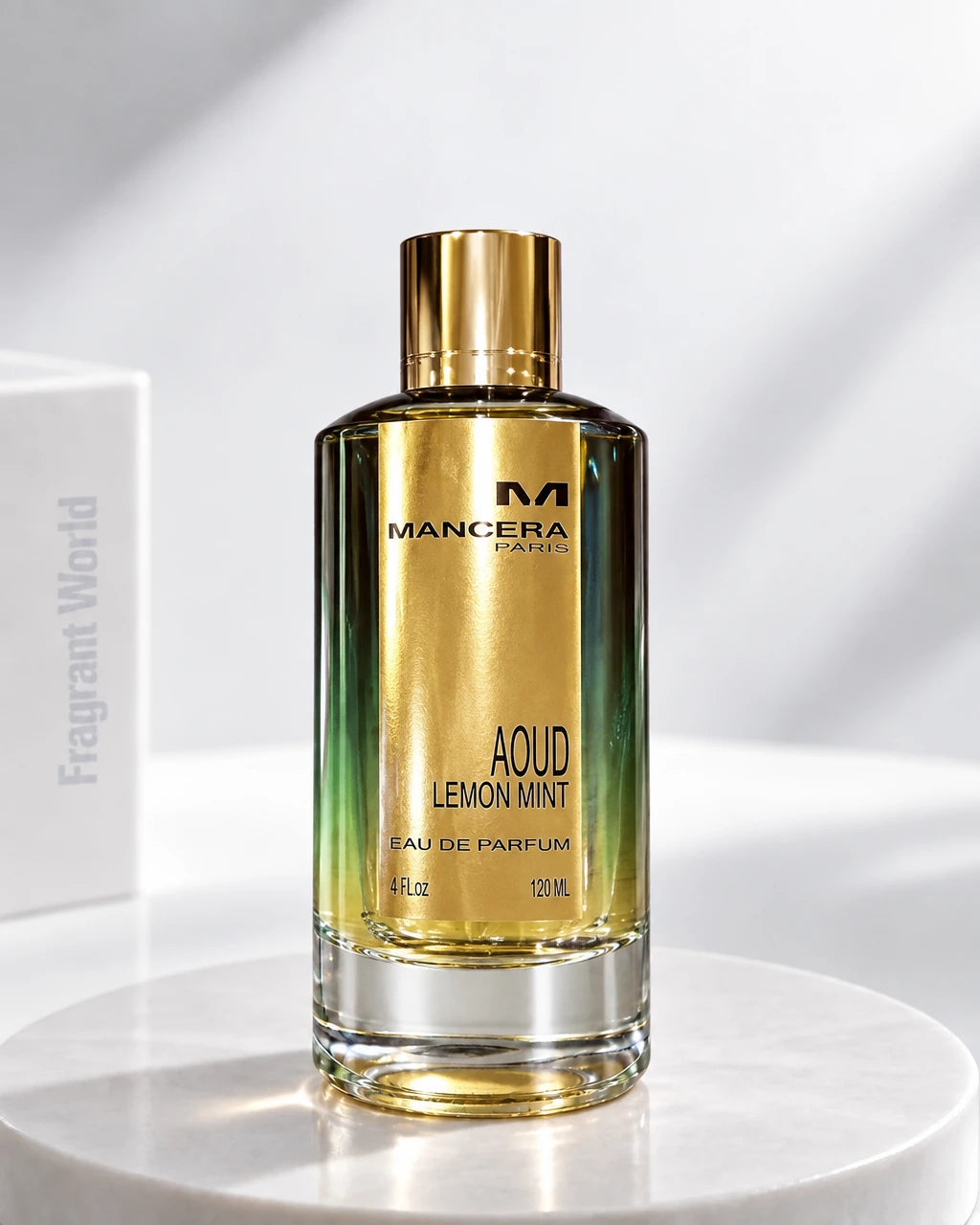 Mancera AOUD LEMON MINT | Recreate @visual reference 2 exactly as it is but my fragrance instead of the one in it, very naturally.