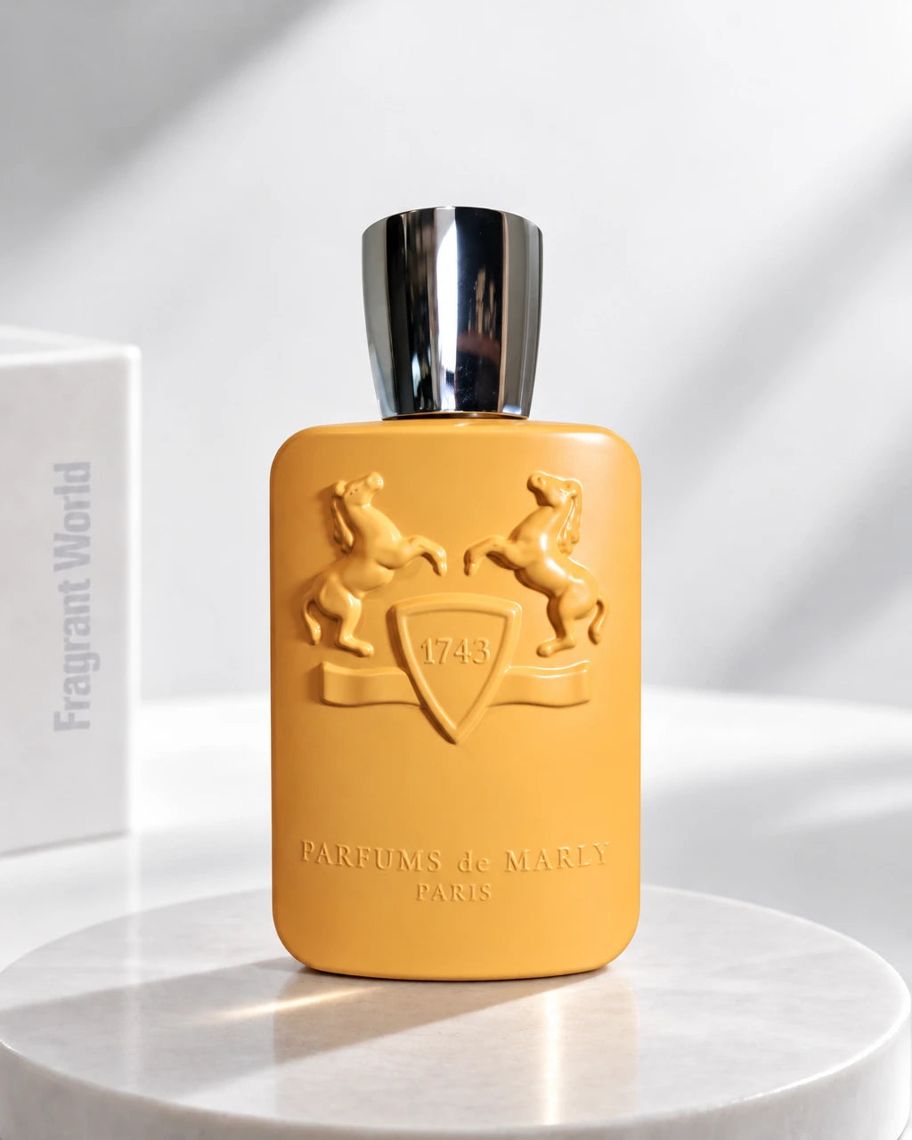 Parfums de Marly PERSEUS | Recreate @visual reference 2 exactly as it is but my fragrance instead of the one in it, very naturally.