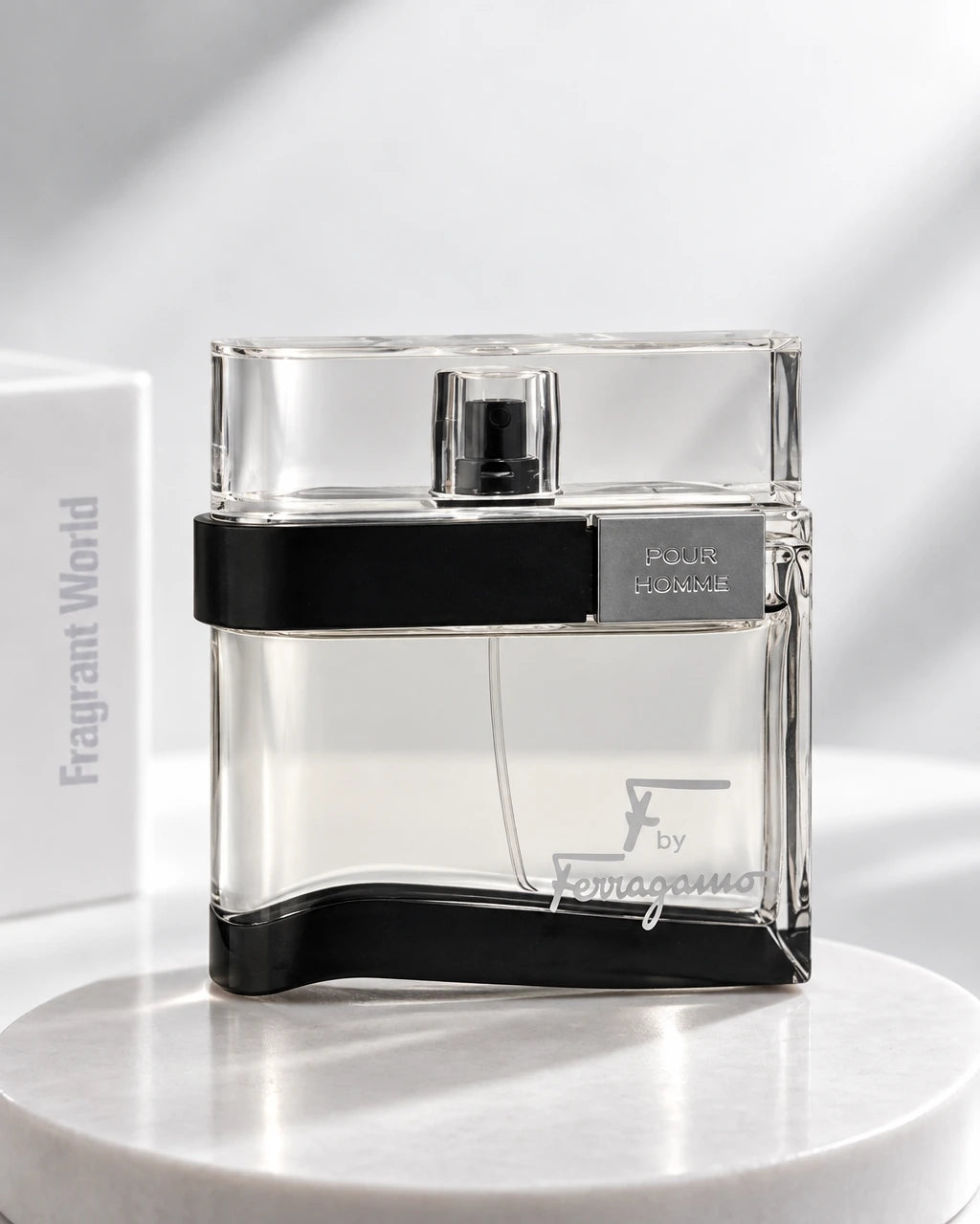 Salvatore Ferragamo F Pour Homme BLACK | Recreate @visual reference 2 exactly as it is but my fragrance instead of the one in it, very naturally.