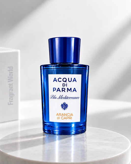 Acqua Di Parma 'Blu Mediterraneo' ARANCIA DI CAPRI | Recreate @visual reference 1 exactly as it is but my fragrance instead of the one in it, very naturally.