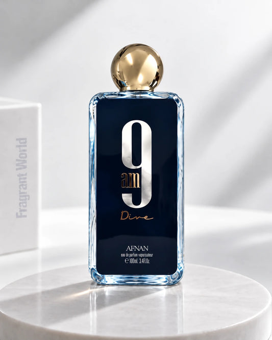 Afnan 9AM DIVE | Recreate @visual reference 1 exactly as it is but my fragrance instead of the one in it, very naturally.