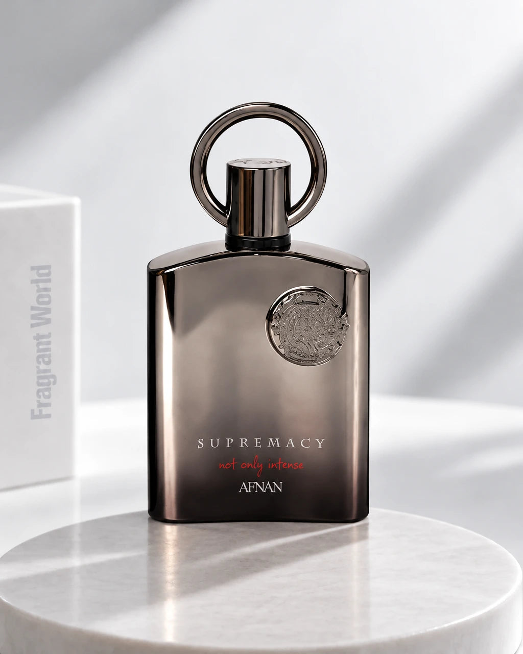Afnan SUPREMACY NOT ONLY INTENSE | Recreate @visual reference 1 exactly as it is but my fragrance instead of the one in it, very naturally.