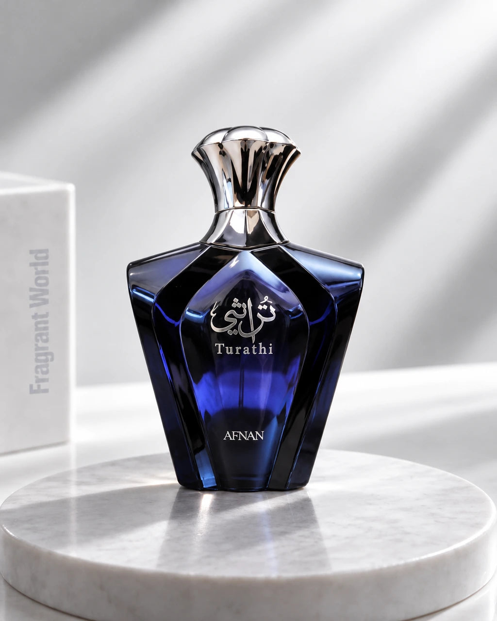 Afnan TURATHI BLUE | Recreate @visual reference 1 exactly as it is but my fragrance instead of the one in it, very naturally.