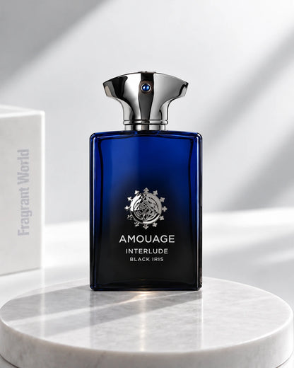 Amouage INTERLUDE MAN BLACK IRIS | Recreate @visual reference 1 exactly as it is but my fragrance instead of the one in it, very naturally.