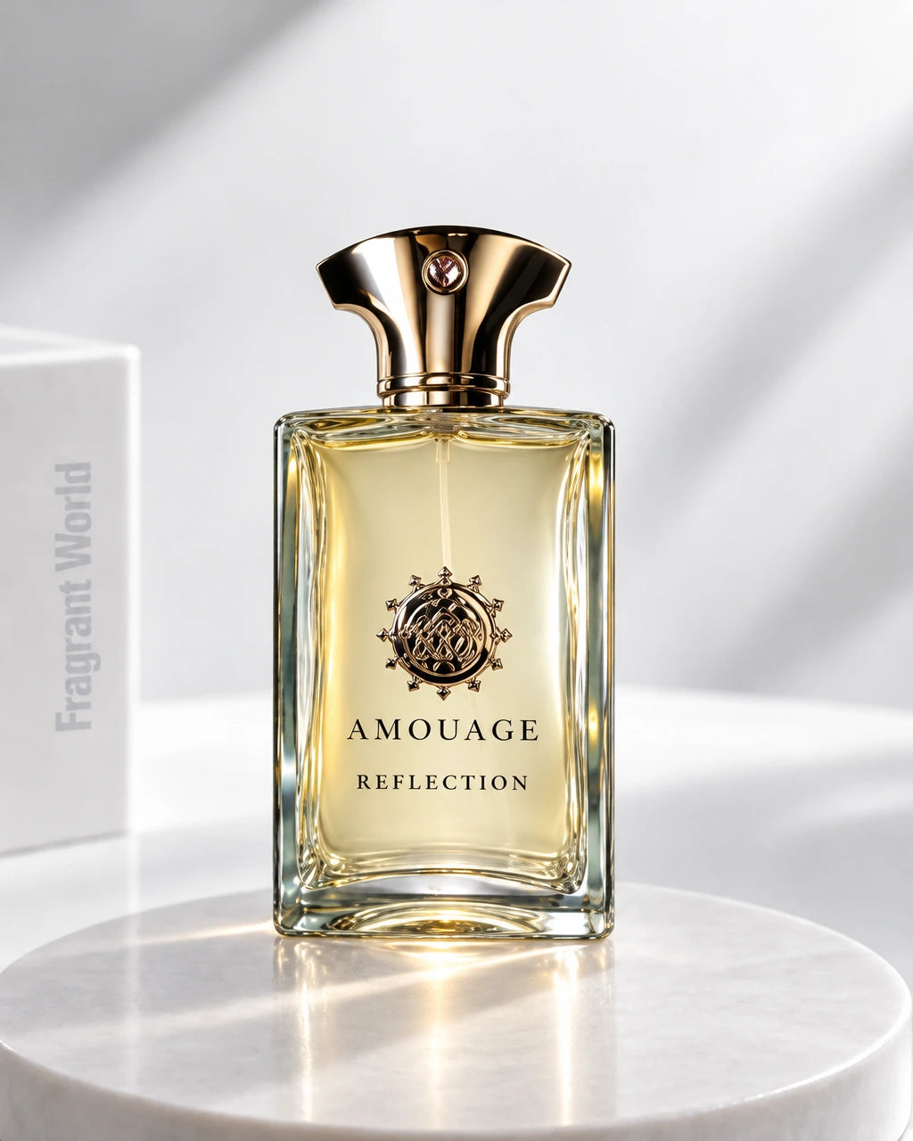 Amouage REFLECTION MAN | Recreate @visual reference 1 exactly as it is but my fragrance instead of the one in it, very naturally.