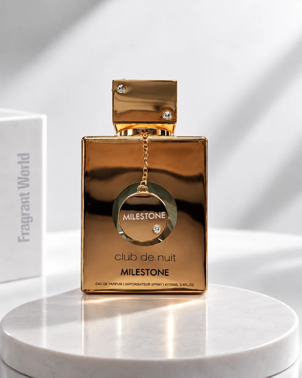 Armaf CLUB DE NUIT MILESTONE | Recreate @visual reference 1 exactly as it is but my fragrance instead of the one in it, very naturally.