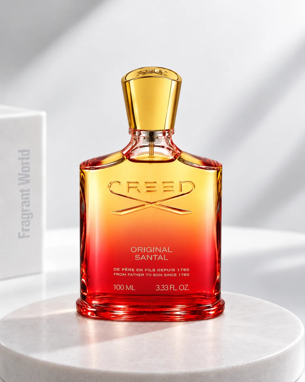 Creed ORIGINAL SANTAL | Recreate @visual reference 2 exactly as it is but my with my fragrance botlle instead of the one in it, very naturally.