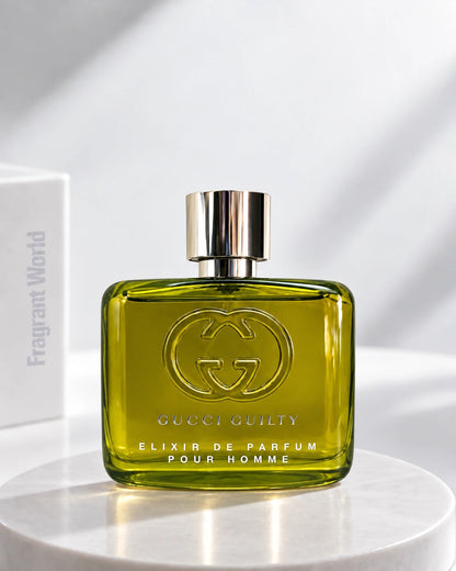 Gucci GUILTY ELIXIR DE PARFUM Pour Homme | Recreate @visual reference 2 exactly as it is but my fragrance instead of the one in it, very naturally.