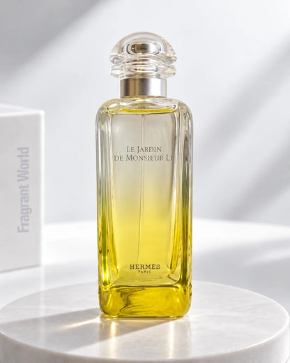 Hermès LE JARDIN DE MONSIEUR LI | Recreate @visual reference 2 exactly as it is but my fragrance instead of the one in it, very naturally.