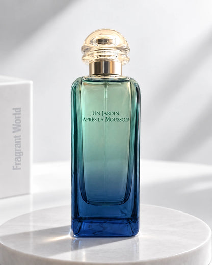 Hermès UN JARDIN APRÈS LA MOUSSON | Recreate @visual reference 2 exactly as it is but my fragrance instead of the one in it, very naturally.