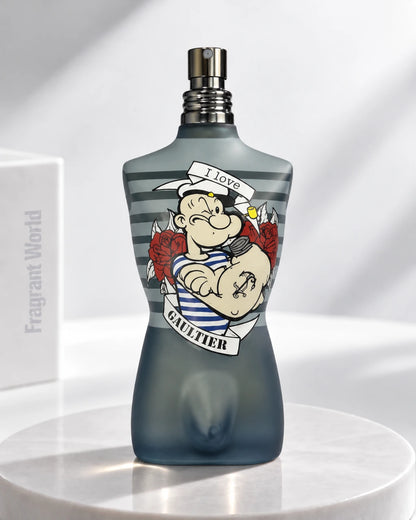 Jean Paul Gaultier Le Male Popeye Eau Fraiche | Recreate @visual reference 2 exactly as it is but my fragrance instead of the one in it, very naturally.