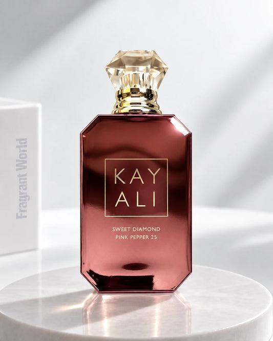 Kayali SWEET DIAMOND PINK PEPPER 25 | Recreate @visual reference 2 exactly as it is but my fragrance instead of the one in it, very naturally.