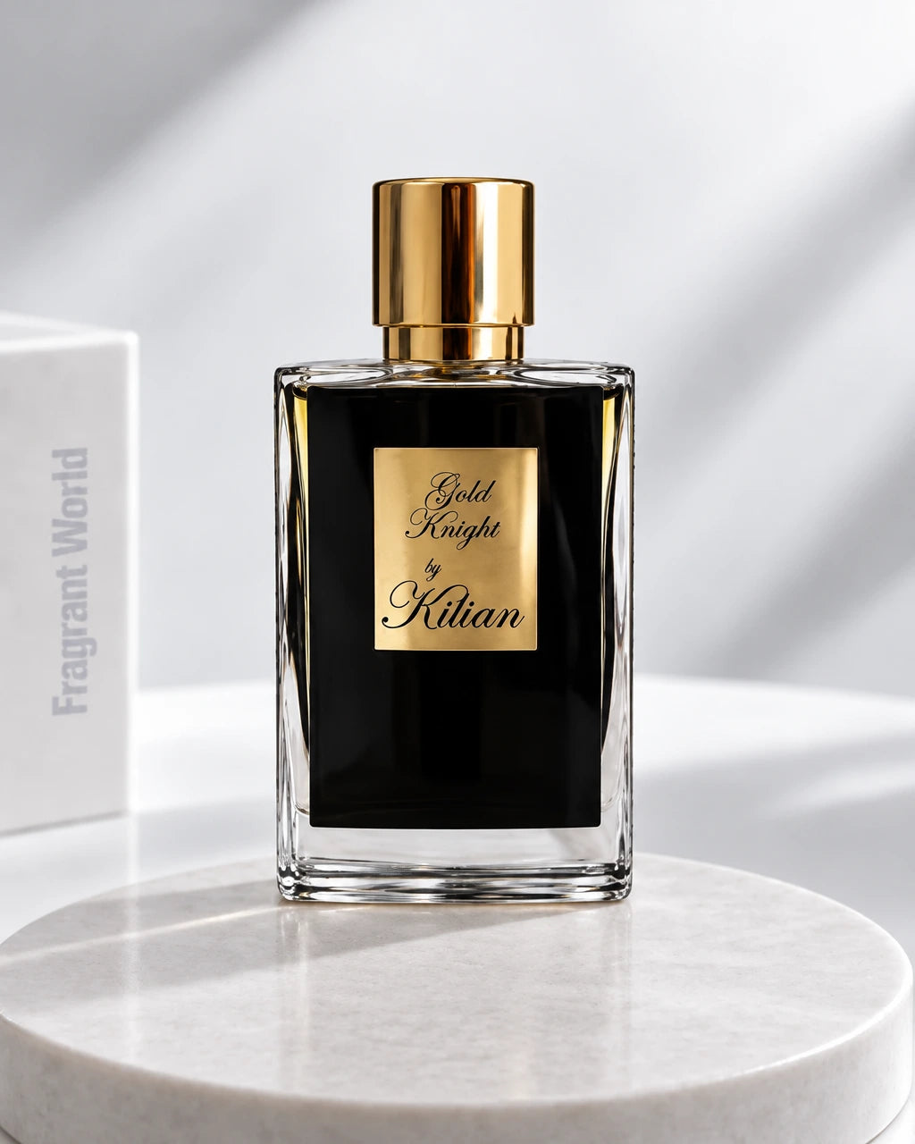 Kilian GOLD KNIGHT | Recreate @visual reference 2 exactly as it is but my with my fragrance botlle instead of the one in it, very naturally.