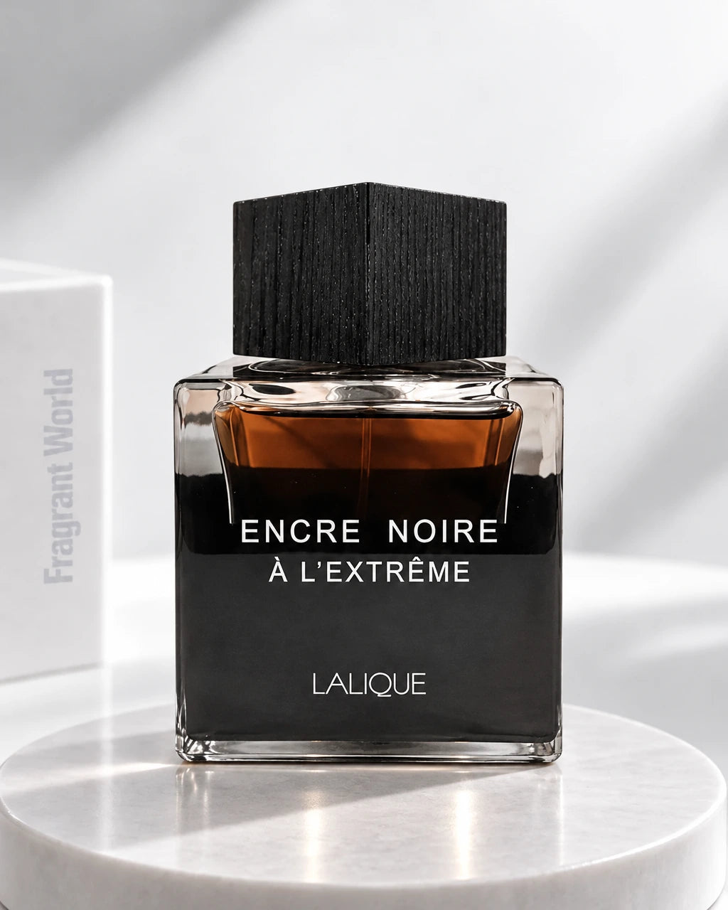 Lalique ENCRE NOIRE A L'EXTREME | Recreate @visual reference 2 exactly as it is but my fragrance instead of the one in it, very naturally.