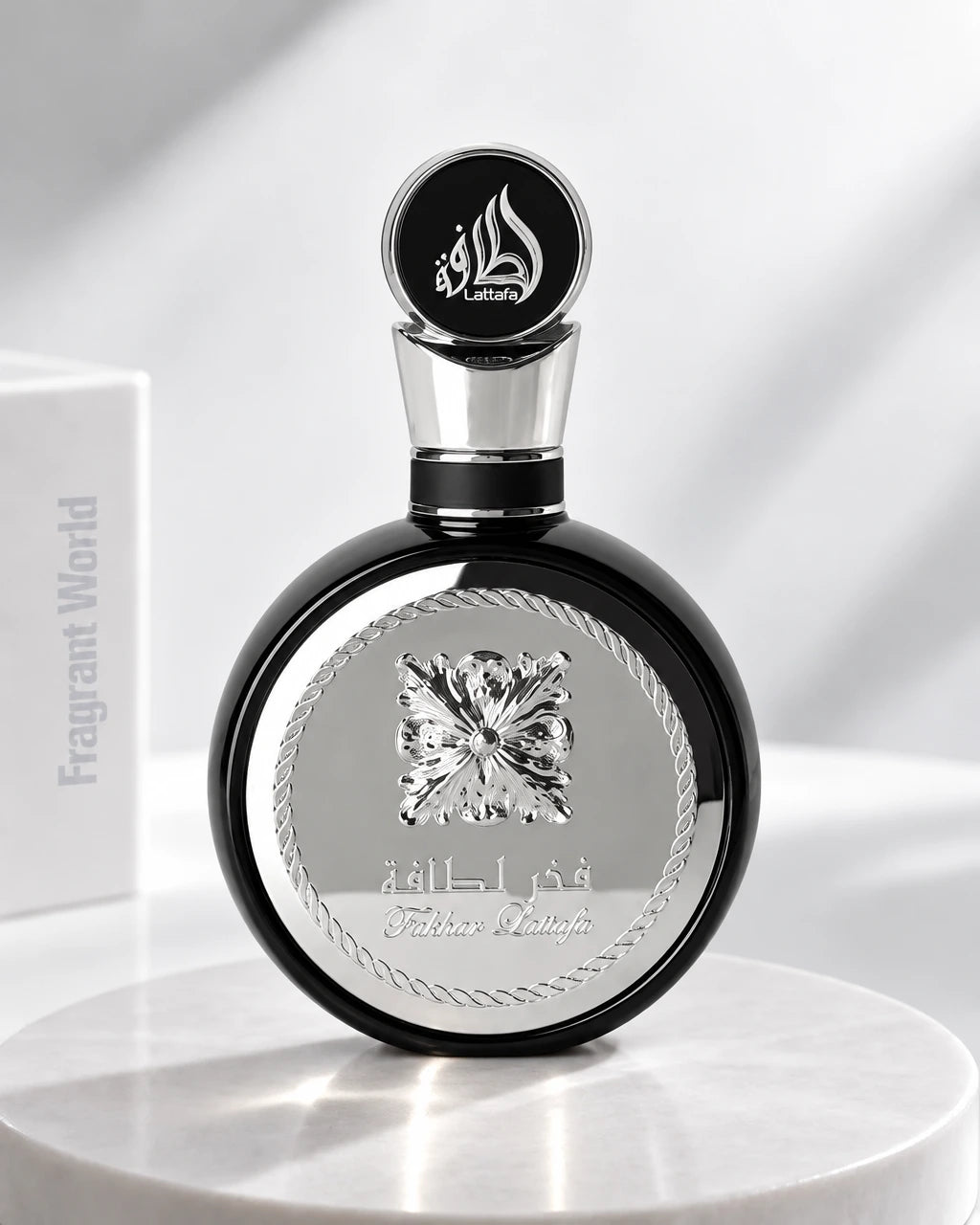 Lattafa FAKHAR BLACK | Recreate @visual reference 2 exactly as it is but my fragrance instead of the one in it, very naturally.