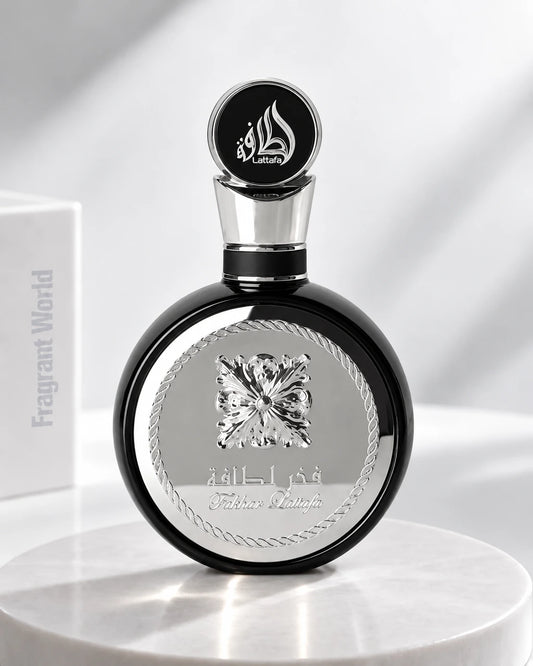 Lattafa FAKHAR BLACK | Recreate @visual reference 2 exactly as it is but my fragrance instead of the one in it, very naturally.