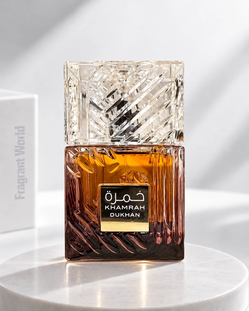 Lattafa Perfumes KHAMRAH DUKHAN | Recreate @visual reference 2 exactly as it is but my fragrance instead of the one in it, very naturally.