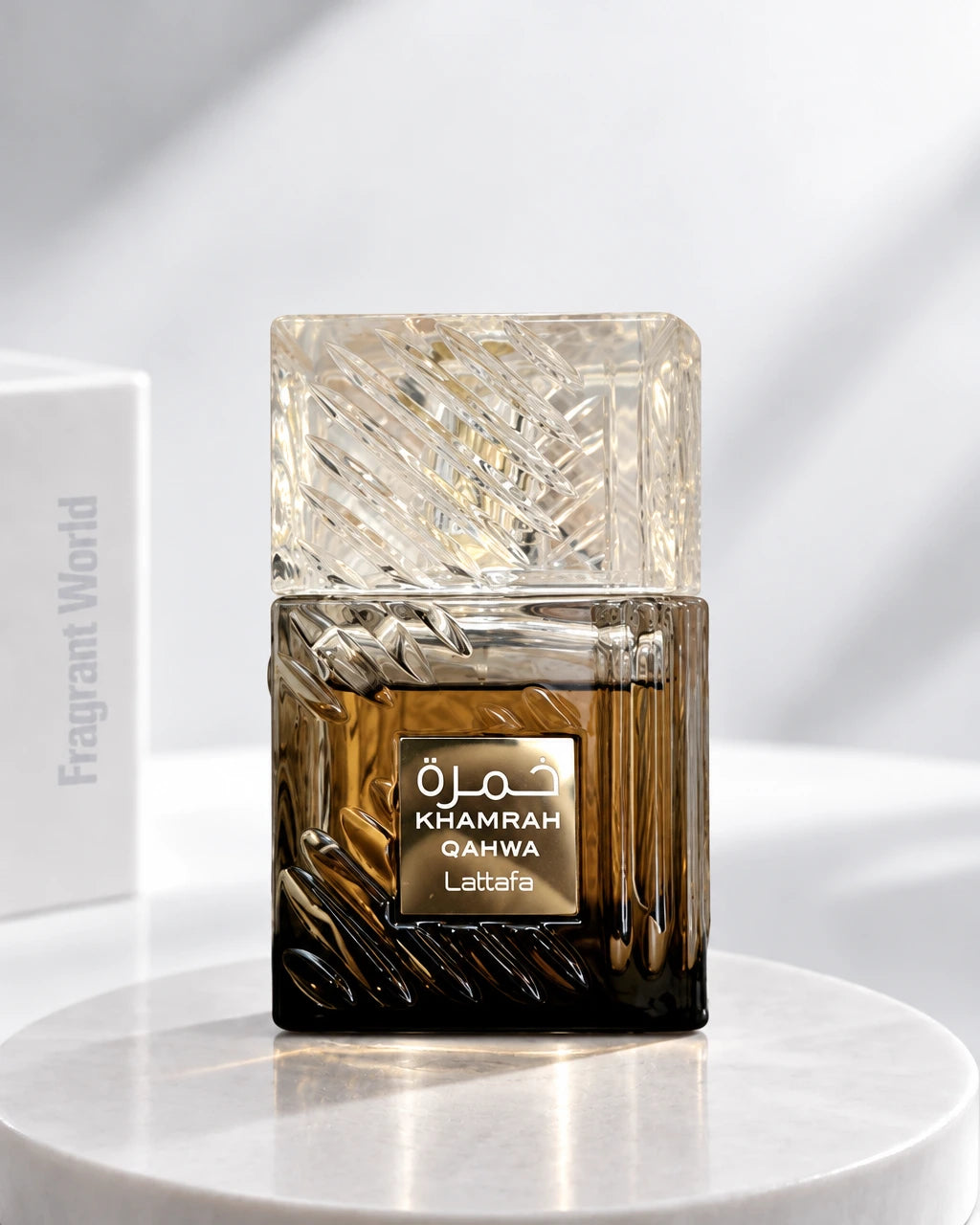 Lattafa Perfumes KHAMRAH QAHWA | Recreate @visual reference 2 exactly as it is but my fragrance instead of the one in it, very naturally.