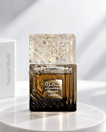 Lattafa Perfumes KHAMRAH QAHWA | Recreate @visual reference 2 exactly as it is but my fragrance instead of the one in it, very naturally.