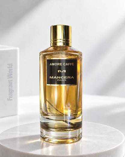 Mancera AMORE CAFFÉ | Recreate @visual reference 2 exactly as it is but my fragrance instead of the one in it, very naturally.