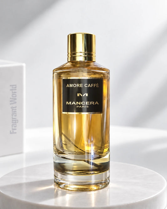 Mancera AMORE CAFFÉ | Recreate @visual reference 2 exactly as it is but my fragrance instead of the one in it, very naturally.