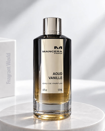 Mancera AOUD VANILLE | Recreate @visual reference 2 exactly as it is but my fragrance instead of the one in it, very naturally.