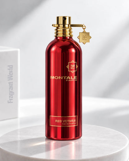 Montale RED VETIVER | Recreate @visual reference 2 exactly as it is but my fragrance instead of the one in it, very naturally.