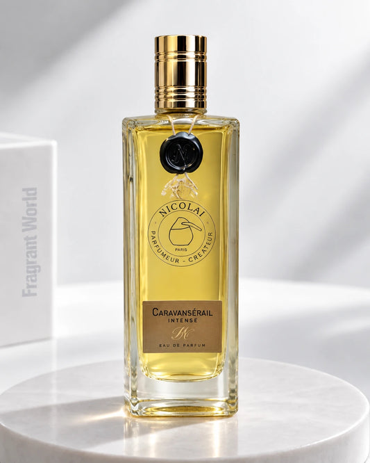 Nicolai Parfumeur CARAVANSÉRAIL INTENSE | Recreate @visual reference 2 exactly as it is but my fragrance instead of the one in it, very naturally.