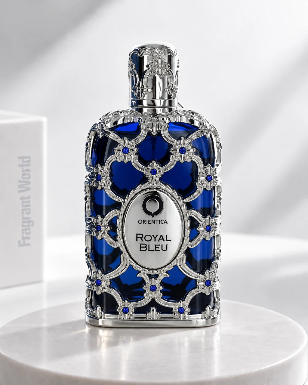 Orientica ROYAL BLEU | Recreate @visual reference 2 exactly as it is but my fragrance instead of the one in it, very naturally.