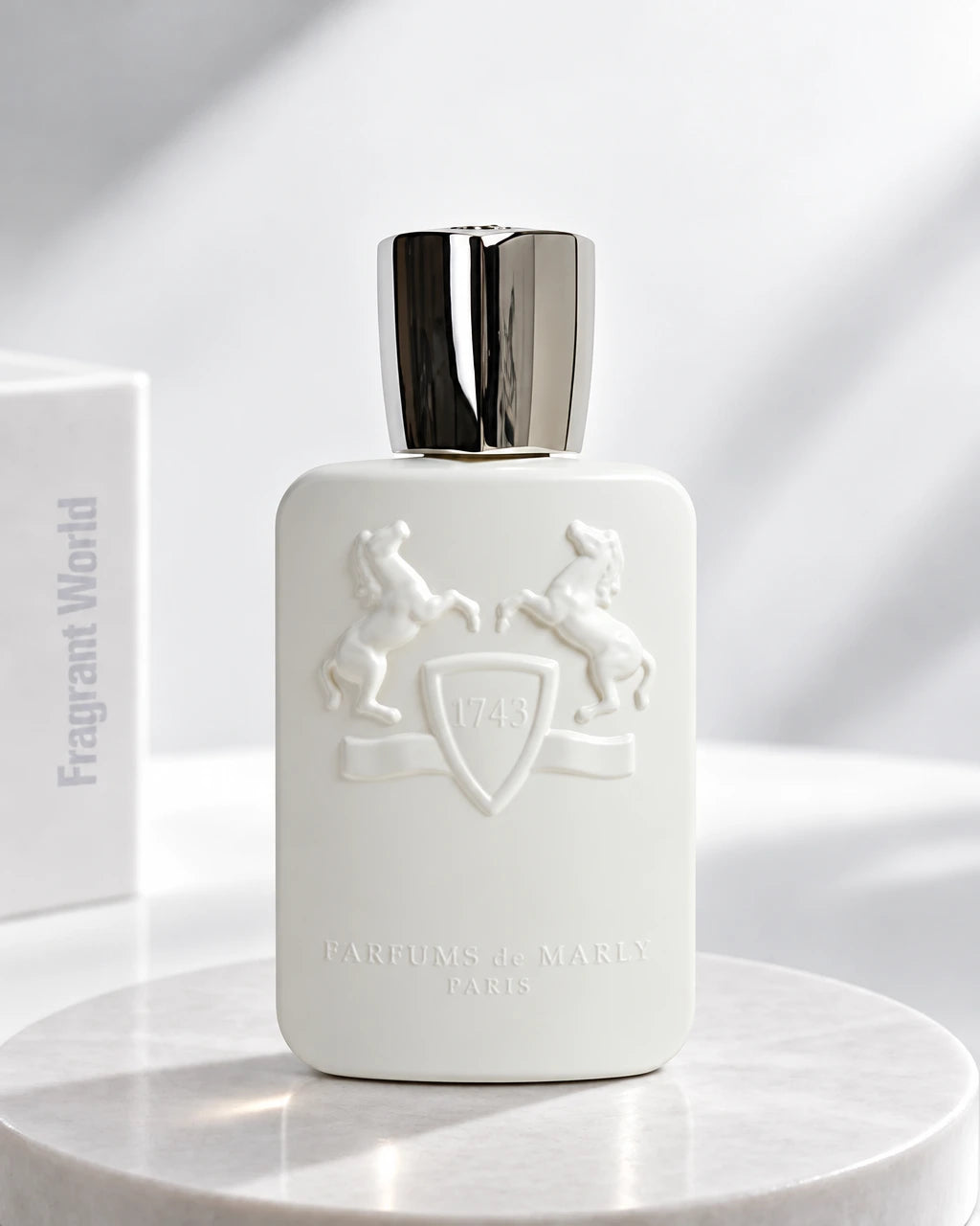 Parfums de Marly GALLOWAY | Recreate @visual reference 2 exactly as it is but my fragrance instead of the one in it, very naturally.