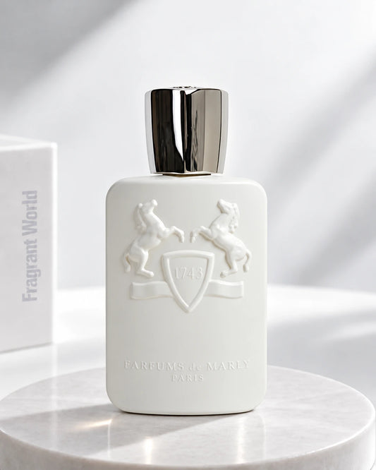 Parfums de Marly GALLOWAY | Recreate @visual reference 2 exactly as it is but my fragrance instead of the one in it, very naturally.