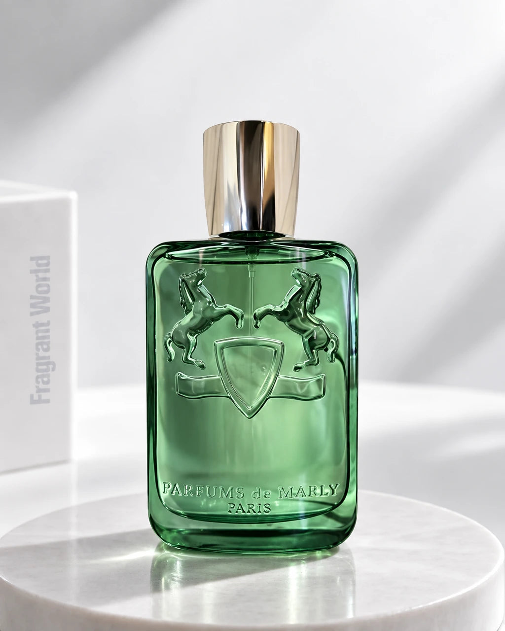 Parfums de Marly GREENLEY | Recreate @visual reference 2 exactly as it is but my fragrance instead of the one in it, very naturally.