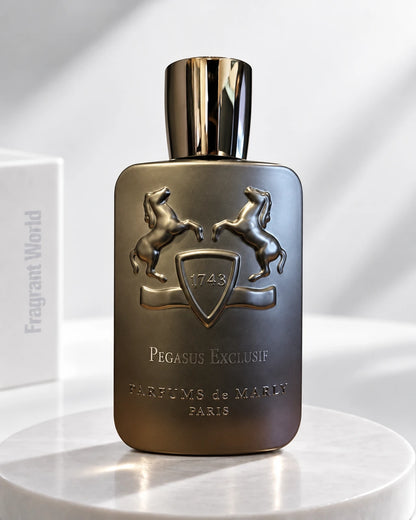 Parfums de Marly PEGASUS EXCLUSIF | Recreate @visual reference 2 exactly as it is but my fragrance instead of the one in it, very naturally.