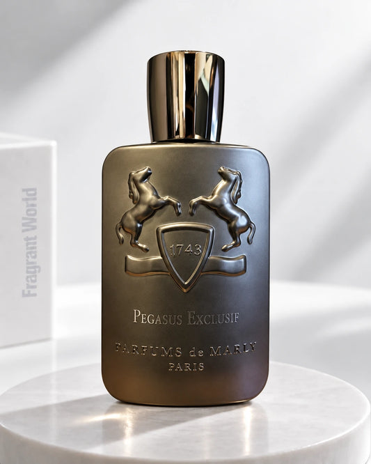 Parfums de Marly PEGASUS EXCLUSIF | Recreate @visual reference 2 exactly as it is but my fragrance instead of the one in it, very naturally.