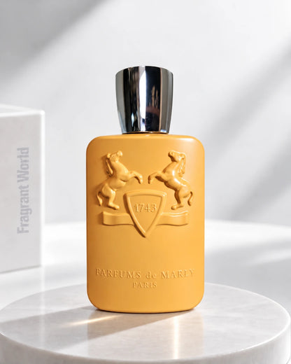 Parfums de Marly PERSEUS | Recreate @visual reference 2 exactly as it is but my fragrance instead of the one in it, very naturally.