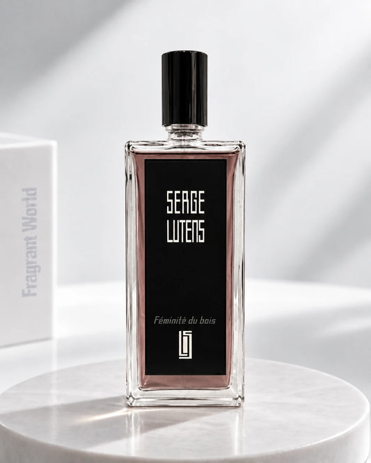 Serge Lutens FEMINITÉ DU BOIS | Recreate @visual reference 2 exactly as it is but my fragrance instead of the one in it, very naturally.