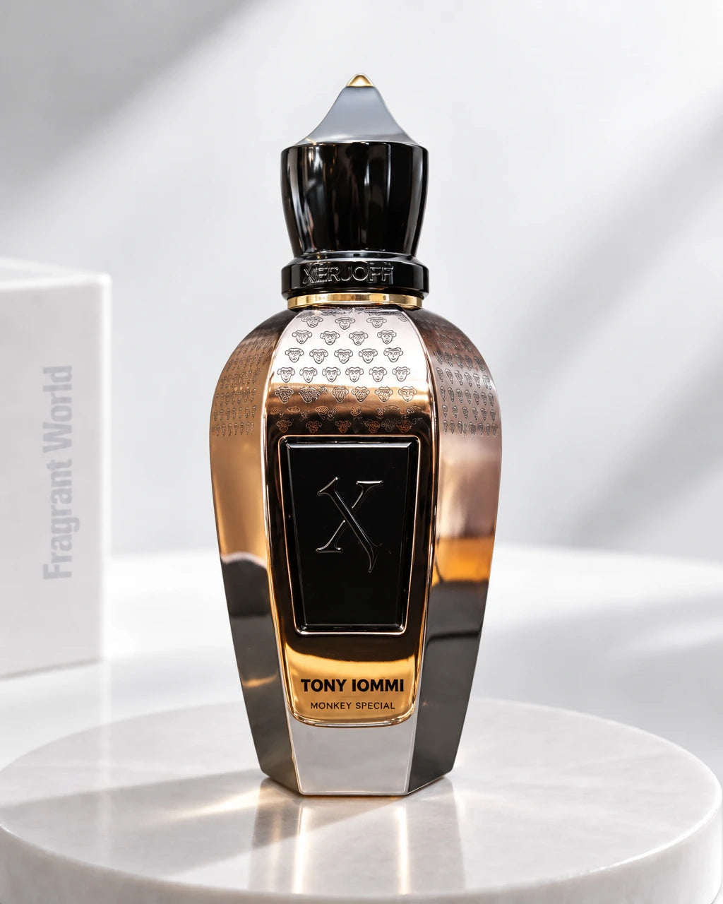 Xerjoff TONY IOMMI MONKEY SPECIAL | Recreate @visual reference 2 exactly as it is but my fragrance instead of the one in it, very naturally.