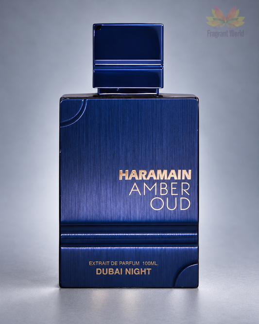 Al Haramain AMBER OUD DUBAI NIGHT sobre fundo cinzento