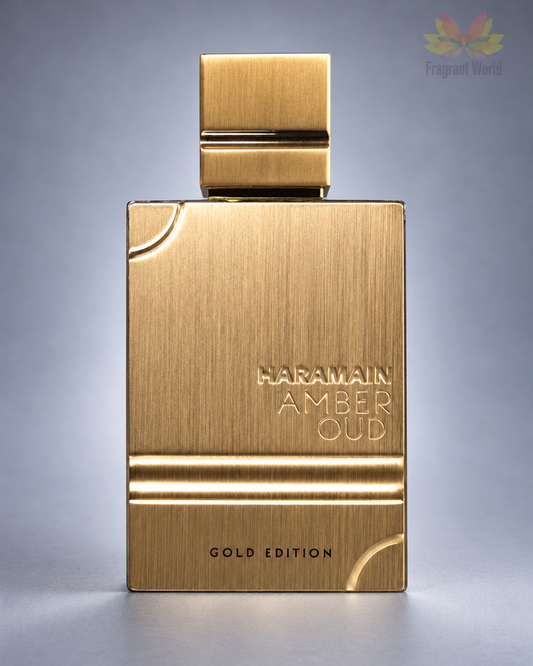 Al Haramain AMBER OUD GOLD EDITION sobre fundo cinzento