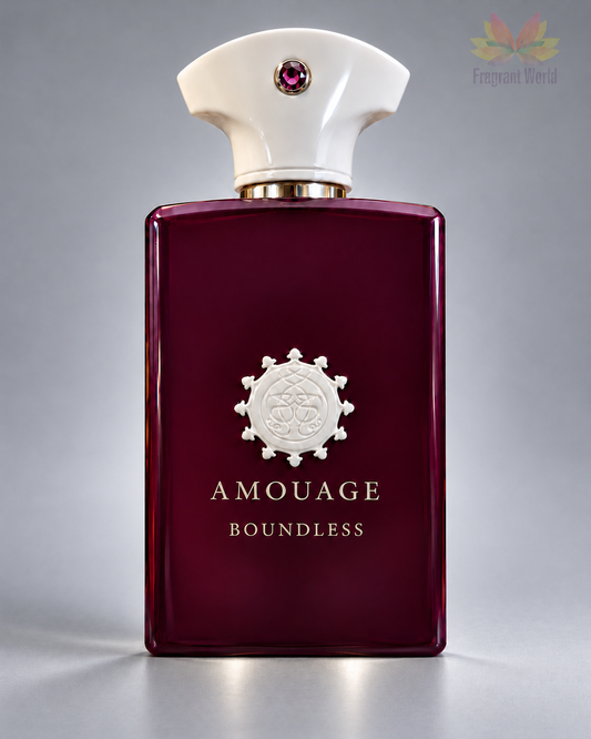 Amouage BOUNDLESS em fundo cinzento