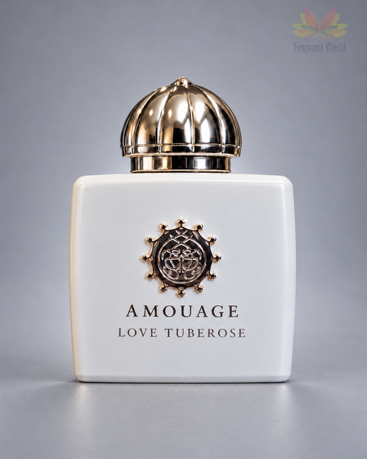 Amouage LOVE TUBEROSE em fundo cinzento