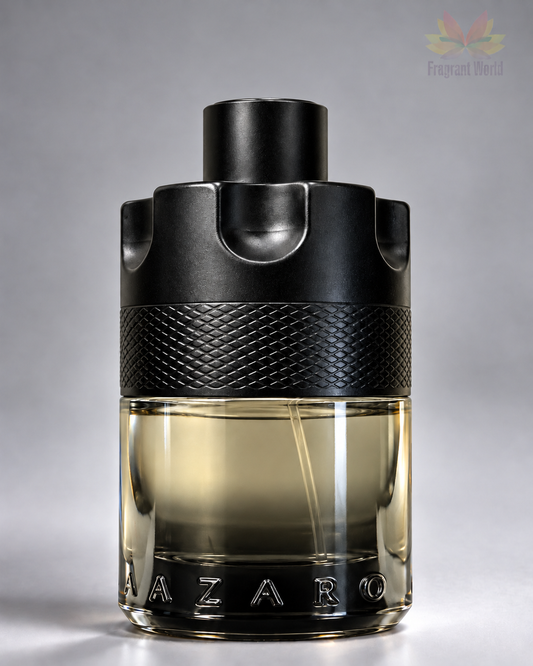 Azzaro The Most Wanted EDT Intense com proporções corrigidas em fundo cinzento