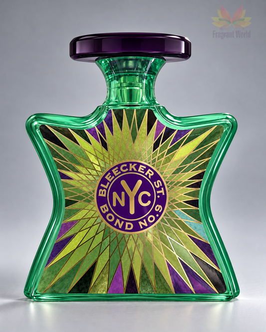 Bond no. 9 BLEECKER STREET sobre fundo cinzento