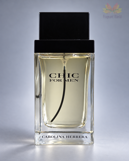 Carolina Herrera chic for men — frasco em fundo cinzento