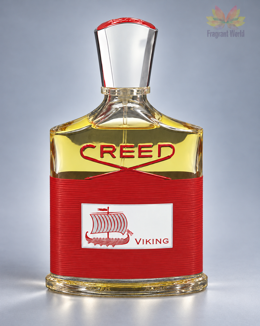 Creed Viking Eau de Parfum em fundo cinza prateado com contraste corrigido